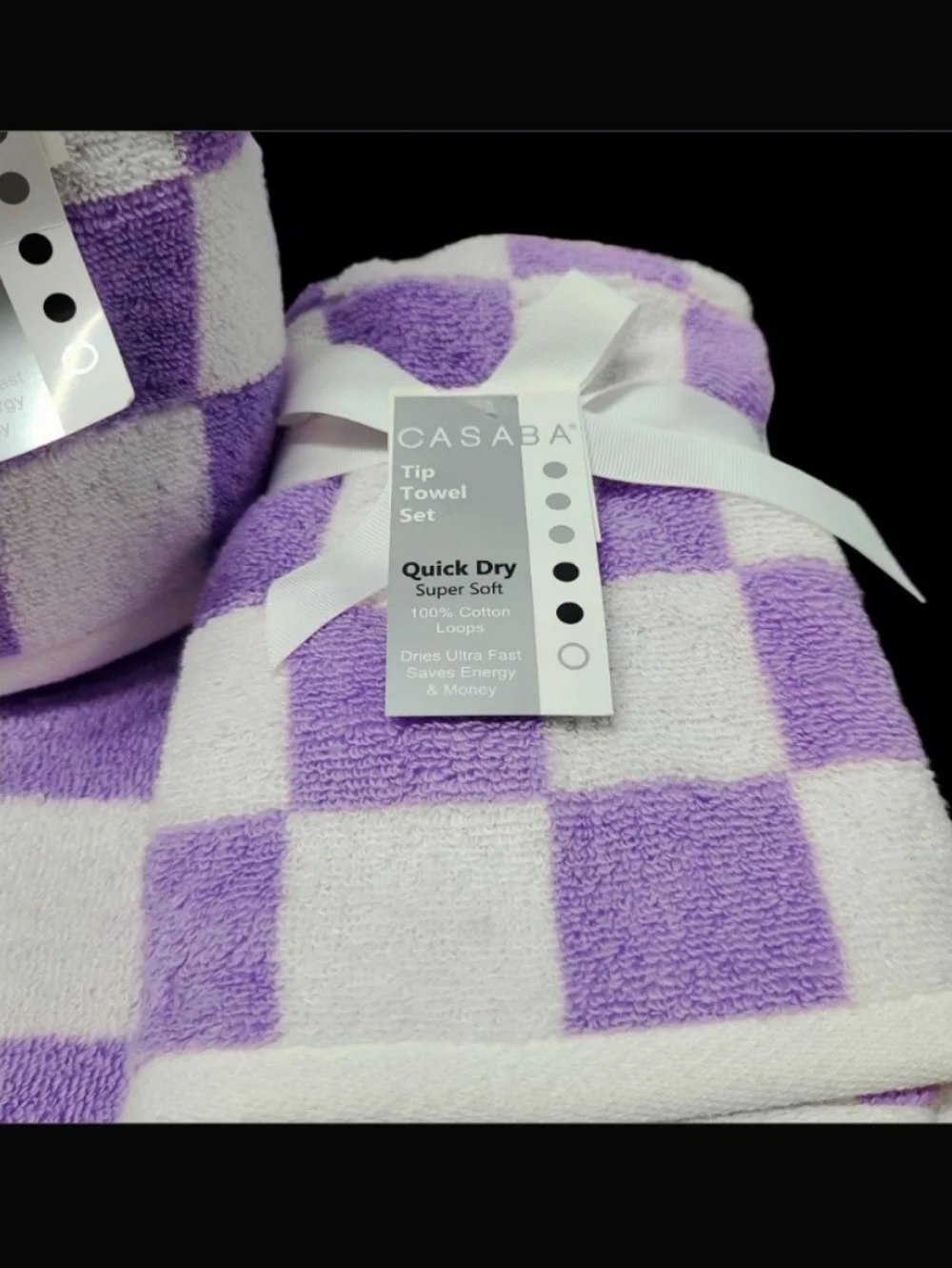 6pc MACKENZIE Style PURPLE White Courtly Check Bath Hand Tip Towel Set Casaba